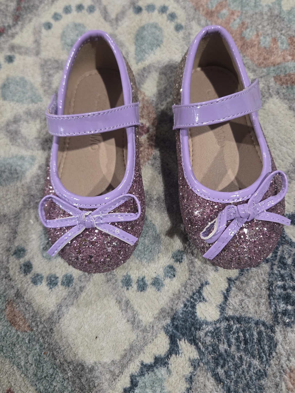 Princess Purple Glitter Bow Mary Jane Ballerina Dress Shoes 5M